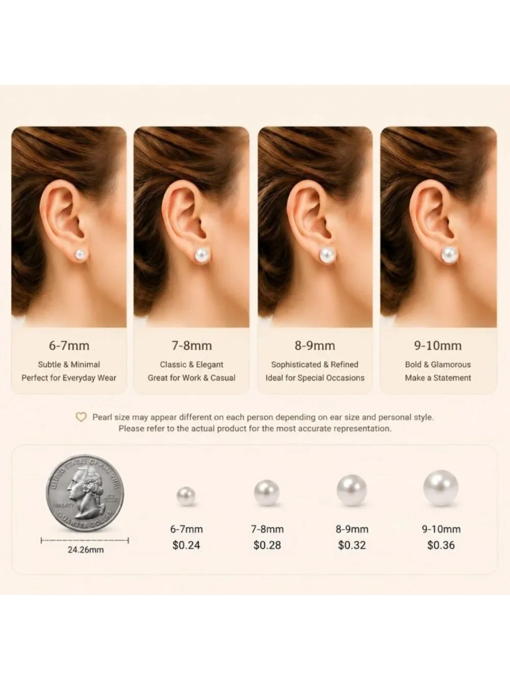 Elegant 6-10mm Pearl Stud Earrings | 925 Sterling Silver & 14K Gold Plated